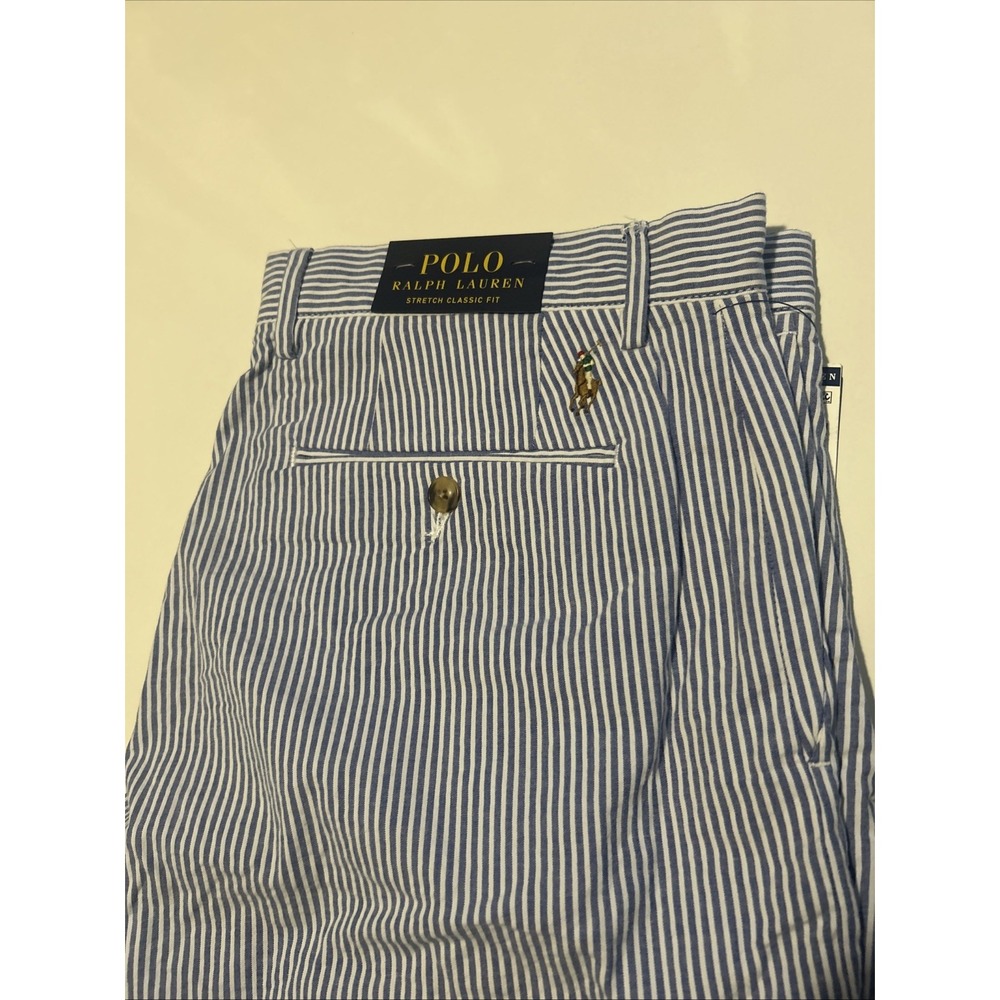 Polo Ralph Lauren Shorts Mens 35 Blue Striped Seersucker Stretch Classic Fit